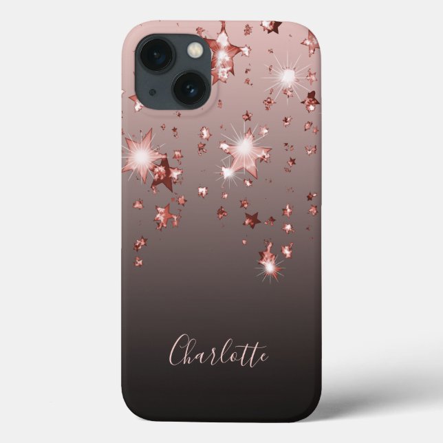 Rose gold shiny stars copper ombre name girly Case-Mate iPhone case (Back)