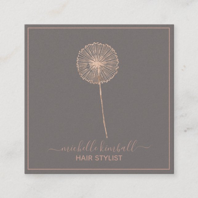 Rose Gold Signature Dandelion | Square Business Square Business Card (Front)