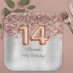  Rose Gold Silver 14th Birthday Party Paper Plate