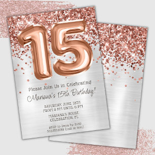 Rose Gold Silver 15th Birthday Party Invitation