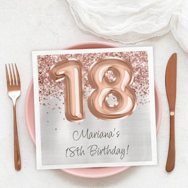  Rose Gold Silver 18th Birthday Party Napkin (Creator Uploaded)