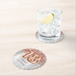  Rose Gold Silver 18th Birthday Party Paper Coaster