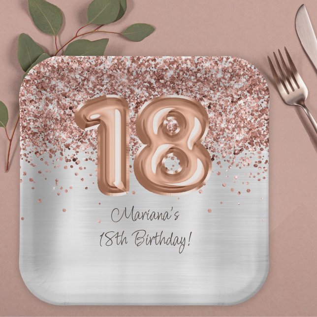  Rose Gold Silver 18th Birthday Party Paper Plate (Creator Uploaded)
