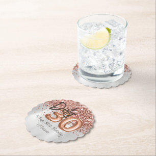Rose Gold Silver 30th Birthday Party Paper Coaster