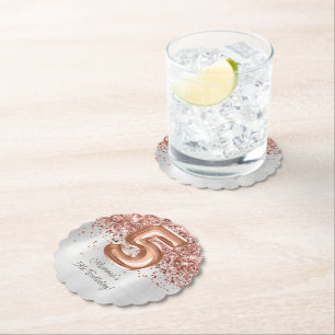 Rose Gold Silver 5th Birthday Party Paper Coaster