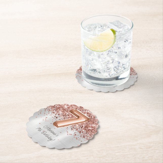  Rose Gold Silver 7th Birthday Party Paper Coaster (Insitu)