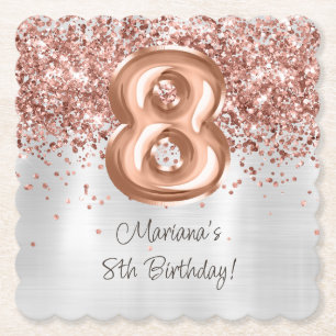  Rose Gold Silver 8th Birthday Party Paper Coaster