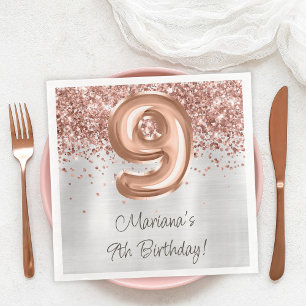  Rose Gold Silver 9th Birthday Party Napkin