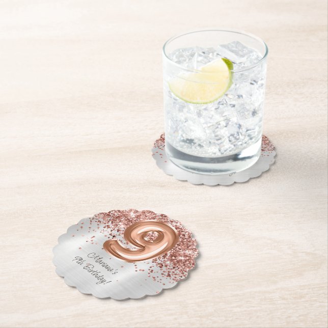  Rose Gold Silver 9th Birthday Party Paper Coaster (Insitu)