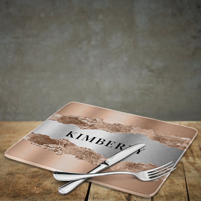 Rose gold silver agate marble name cutting board (Creator Uploaded)