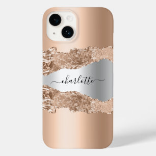 Rose gold silver agate marble name script Case-Mate iPhone 14 case