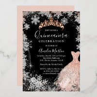 Rose Gold Silver Black Snowflake Quinceanera 