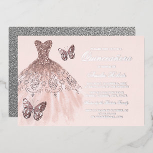 ROSE GOLD SILVER Butterfly Dress Quinceanera  