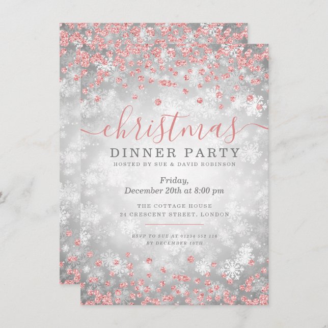 Rose Gold & Silver Christmas Glitter Winter Wonder Invitation (Front/Back)