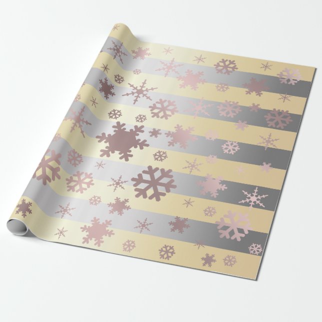 Rose Gold & Silver Christmas Snowflake Pattern Wrapping Paper (Unrolled)