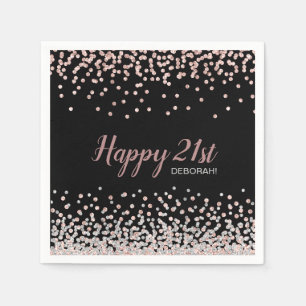 Rose Gold Silver Confetti 21st Birthday Party Napkin