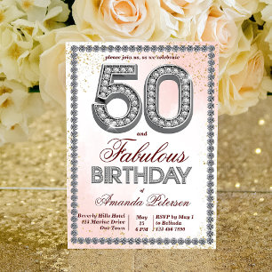 Rose gold silver diamonds 50th birthday invitation