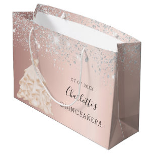 Rose gold silver dress name Quinceanera Large Gift Bag