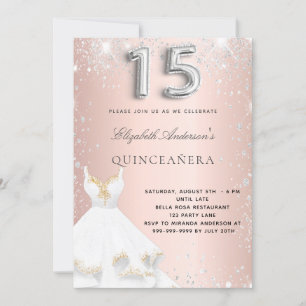 Rose gold silver dress Quinceanera Invitation