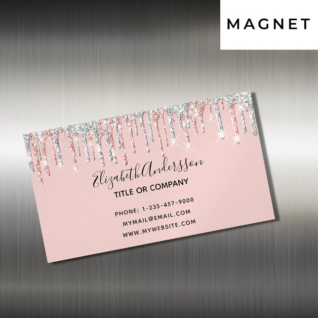 Rose gold silver drips elegant modern 	Magnetic business card (Creator Uploaded)