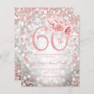 Rose Gold Silver Floral 60th Birthday Lights  