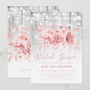 Rose Gold Silver Floral Bridal Shower Invitation