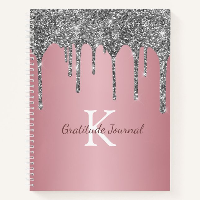 Rose Gold Silver Glitter Drip Gratitude Journal (Front)