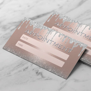 Rose Gold Silver Glitter Drips Salon Appointment Card