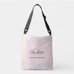 Rose gold silver glitter dust monogram name crossbody bag