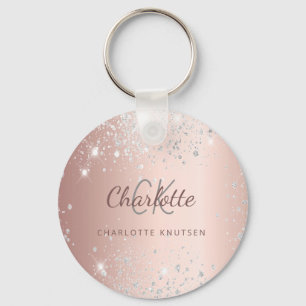 Rose gold silver glitter dust monogram name  key ring