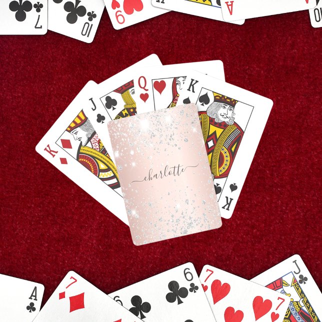 Rose gold silver glitter dust monogram script playing cards (Creator Uploaded)