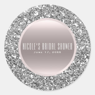Rose Gold & Silver Glitter Elegant Wedding Favour Classic Round Sticker