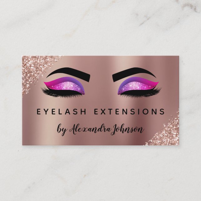 Rose Gold Silver Glitter Eyelash Extensions Business Card (Front)