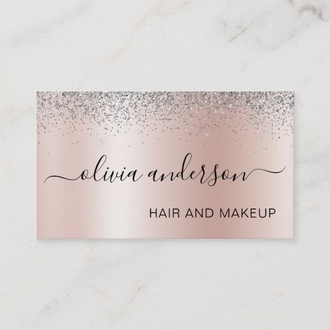 Rose Gold Silver Glitter Hair Makeup Salon Business Card (Front)