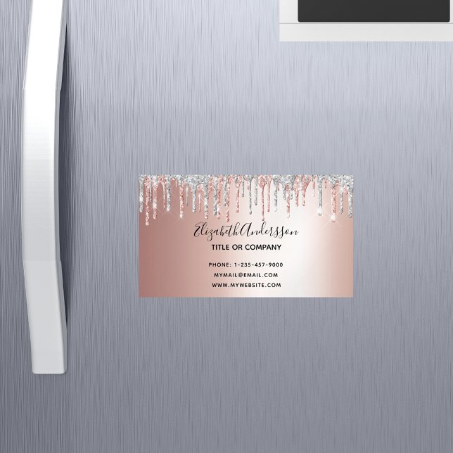 Rose gold silver glitter metallic elegant modern 	Magnetic business card (Creator Uploaded)
