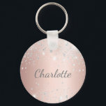 Rose gold silver glitter monogram initials key ring<br><div class="desc">An elegant rose gold faux metallic looking background. Decorated with faux silver glitter dust. Personalize and add your name. The name is written with a hand lettered style script.</div>