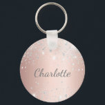 Rose gold silver glitter monogram initials key ring<br><div class="desc">An elegant rose gold faux metallic looking background. Decorated with faux silver glitter dust. Personalize and add your name. The name is written with a hand lettered style script.</div>