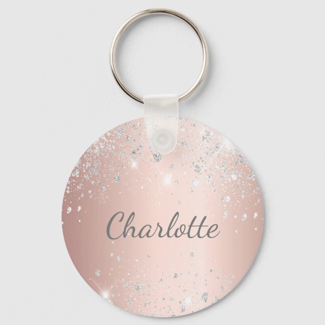 Rose gold silver glitter monogram initials key ring (Front)