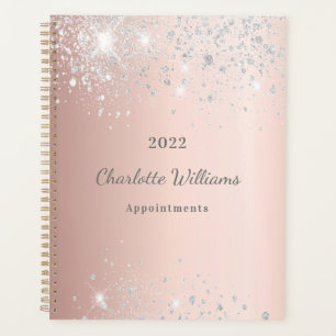 Rose gold silver glitter monogram script planner