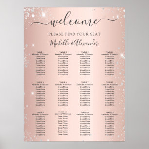 Rose gold silver glitter wedding seating chart