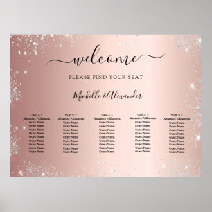 Rose gold silver glitter wedding seating chart