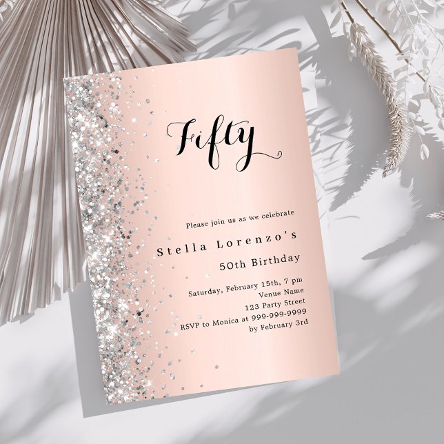 Rose gold silver luxury birthday invitation (Creator Uploaded)