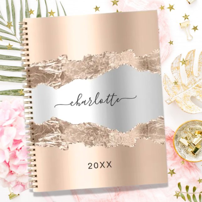 Rose gold silver metal agate marble name 2024 planner (Creator Uploaded)