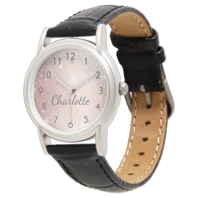 Rose gold silver monogram watch (Angled)