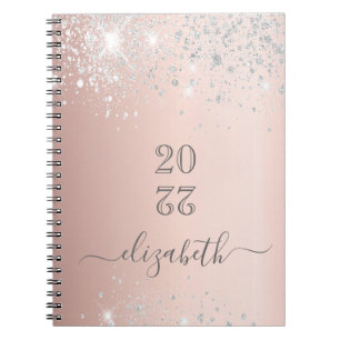 Rose gold silver name script notebook