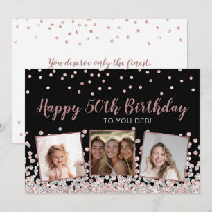Rose Gold Silver Photo Collage 50th Birthday Card