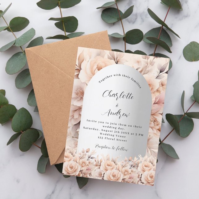 Rose gold silver roses floral arch luxury wedding invitation (Creator Uploaded)