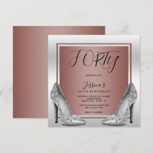 Rose Gold & Silver Stilettos 40th Birthday Invitation