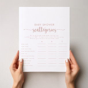 Rose Gold Simple Baby Shower Scattegories Game 
