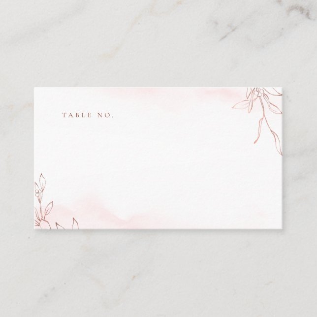 Rose gold simple botanical crest monogram wedding place card (Front)